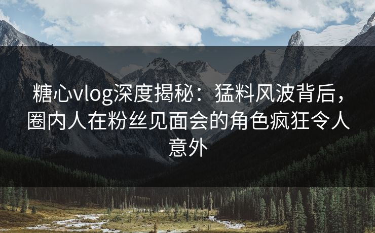 糖心vlog深度揭秘：猛料风波背后，圈内人在粉丝见面会的角色疯狂令人意外